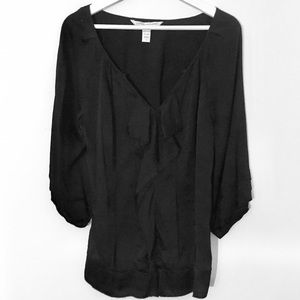 DVF Black 100% Silk Ruffle Top Size 12